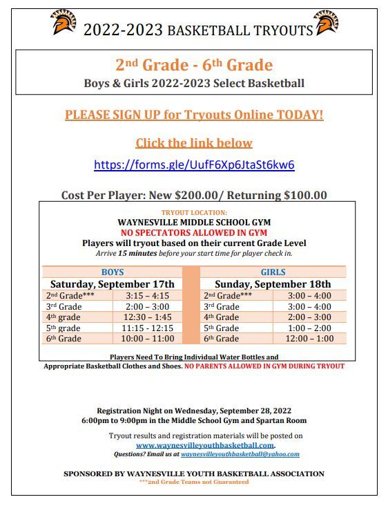 2023 Basketball Tryouts flyer